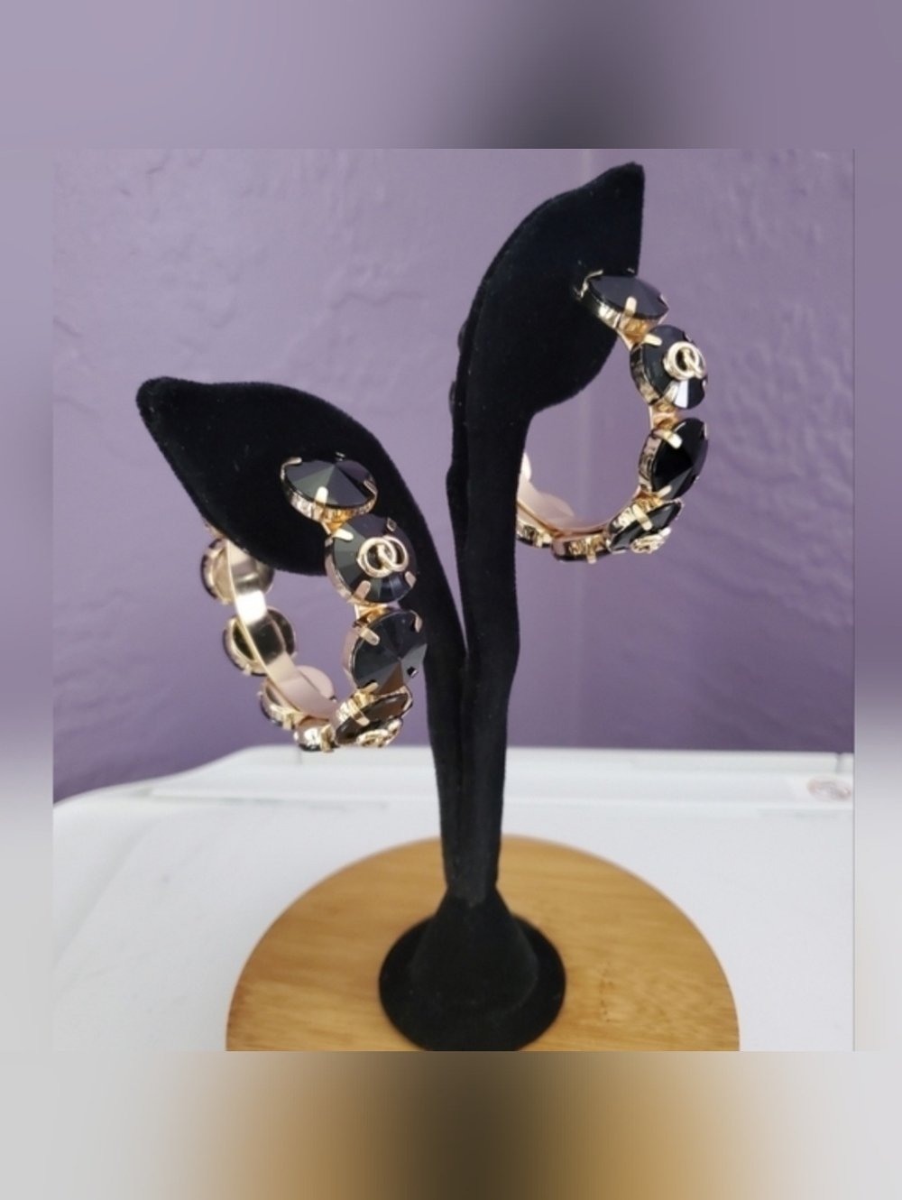 Large Black and Gold Hoop Earrings